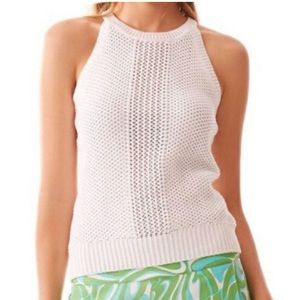 Lilly Pulitzer White Cotton Halter Knit Halter Top
